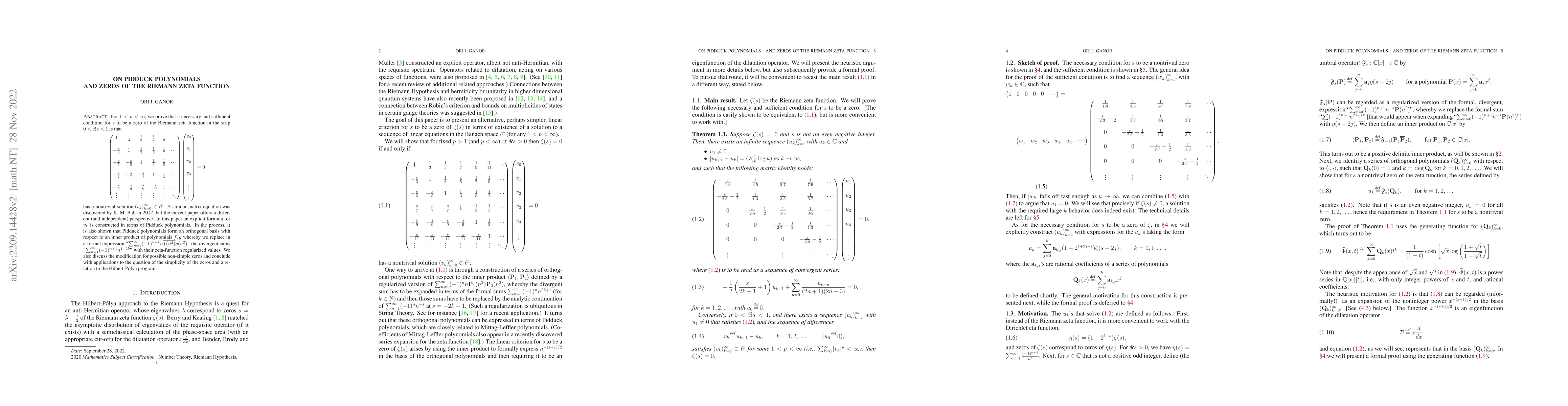 Thumbnail for On Pidduck polynomials and zeros of the Riemann zeta function