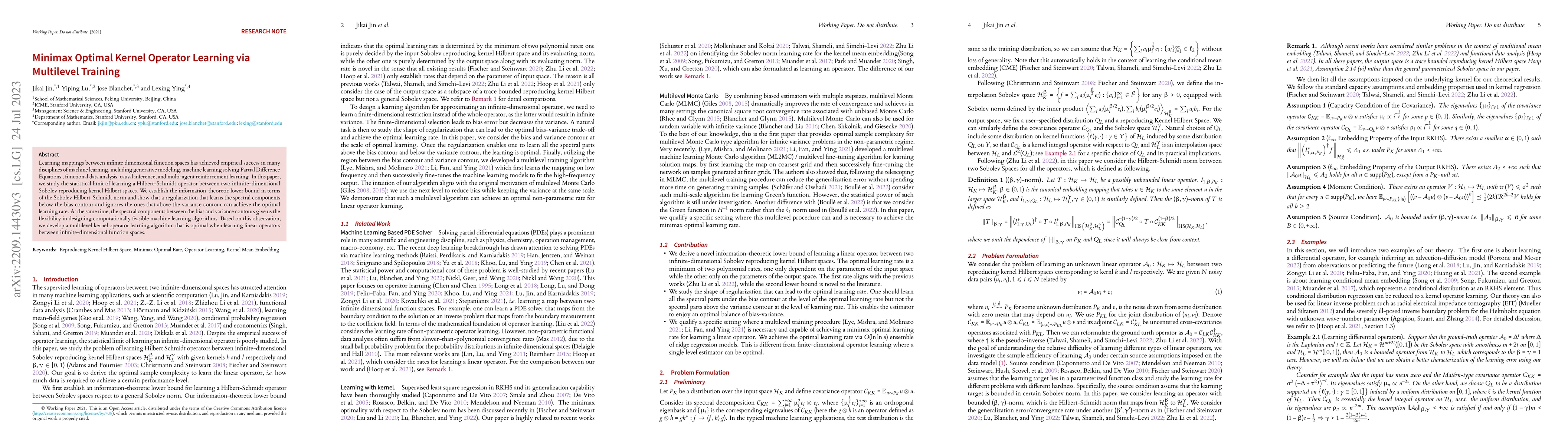 Thumbnail for Minimax Optimal Kernel Operator Learning via Multilevel Training