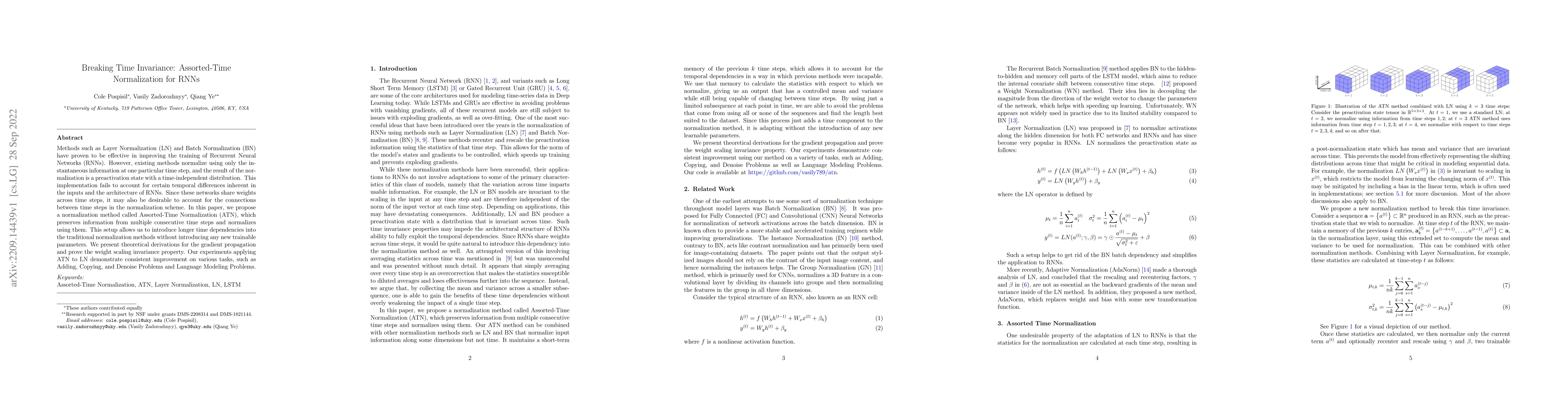 Thumbnail for Breaking Time Invariance: Assorted-Time Normalization for RNNs