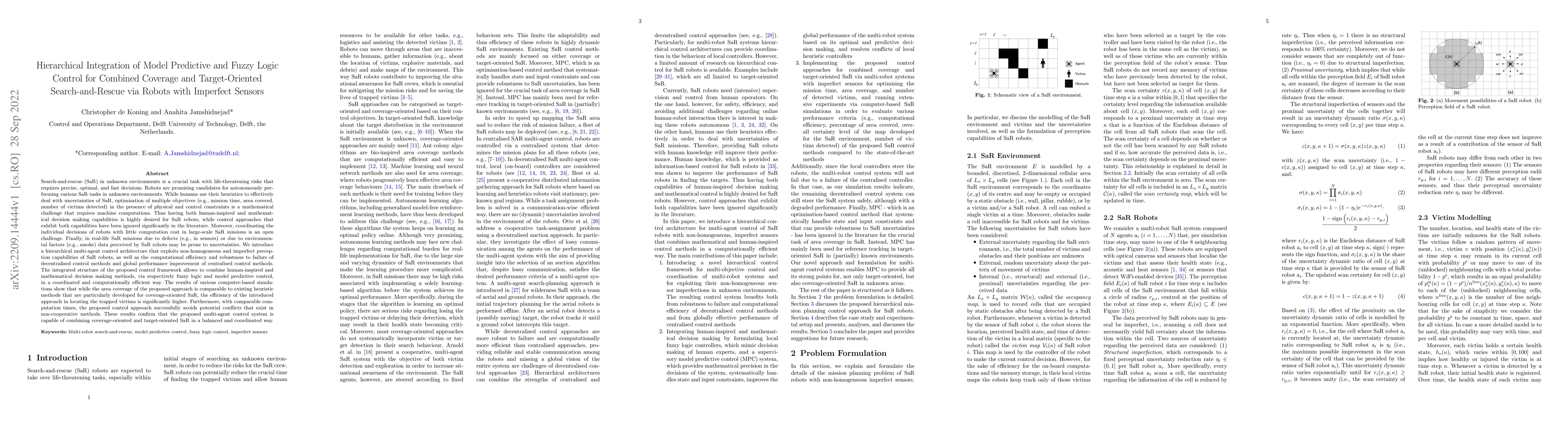 Thumbnail for Hierarchical Integration of Model Predictive and Fuzzy Logic Control for
  Combined Coverage and Target-Oriented Search-and-Rescue via Robots with
  Imperfect Sensors