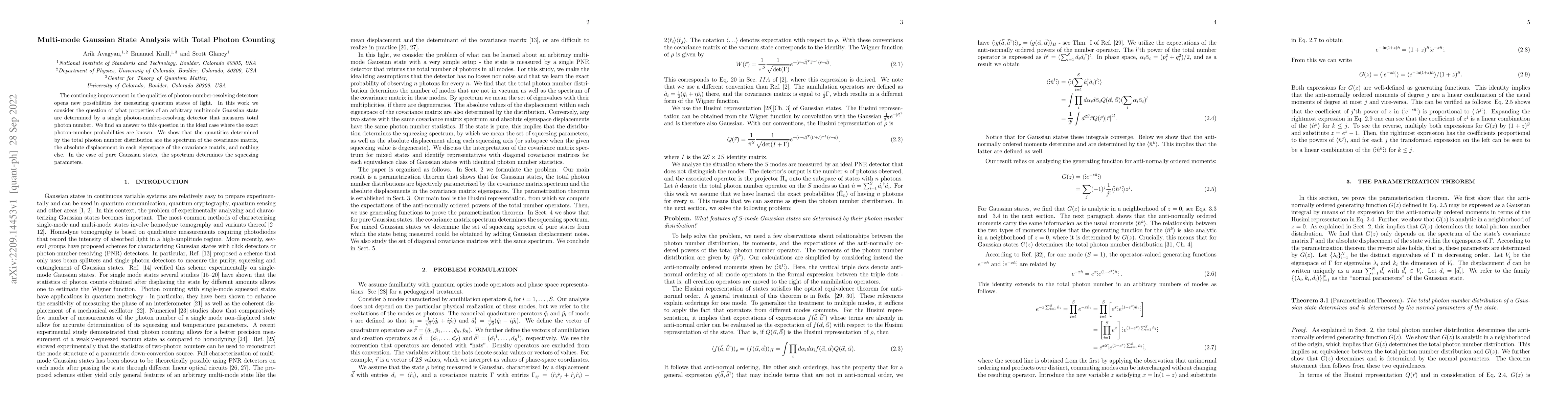 Thumbnail for Multi-mode Gaussian State Analysis with Total Photon Counting