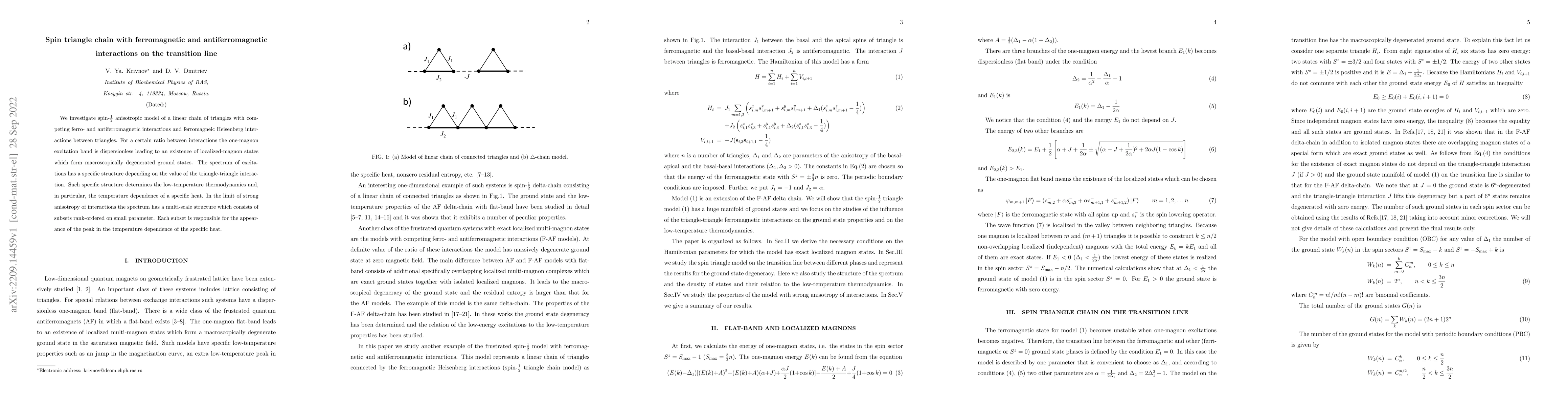 Thumbnail for Spin triangle chain with ferromagnetic and antiferromagnetic
  interactions on the transition line