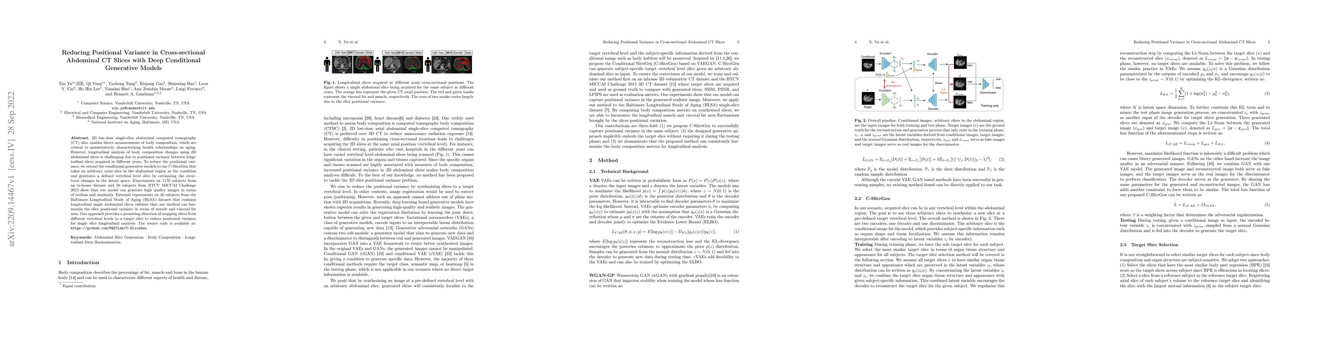 Thumbnail for Reducing Positional Variance in Cross-sectional Abdominal CT Slices with
  Deep Conditional Generative Models