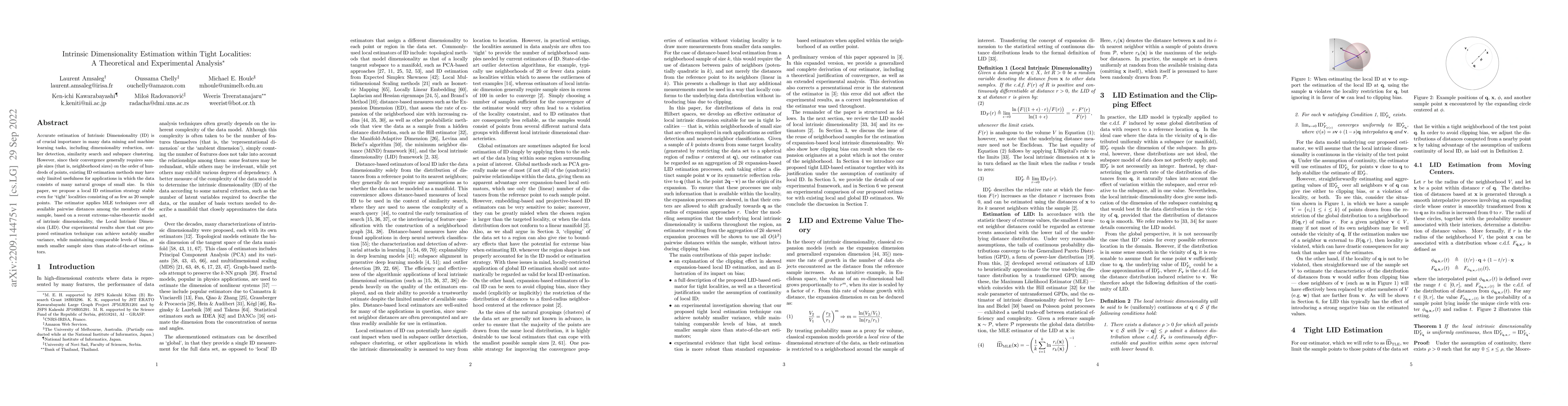 Thumbnail for Intrinsic Dimensionality Estimation within Tight Localities: A
  Theoretical and Experimental Analysis