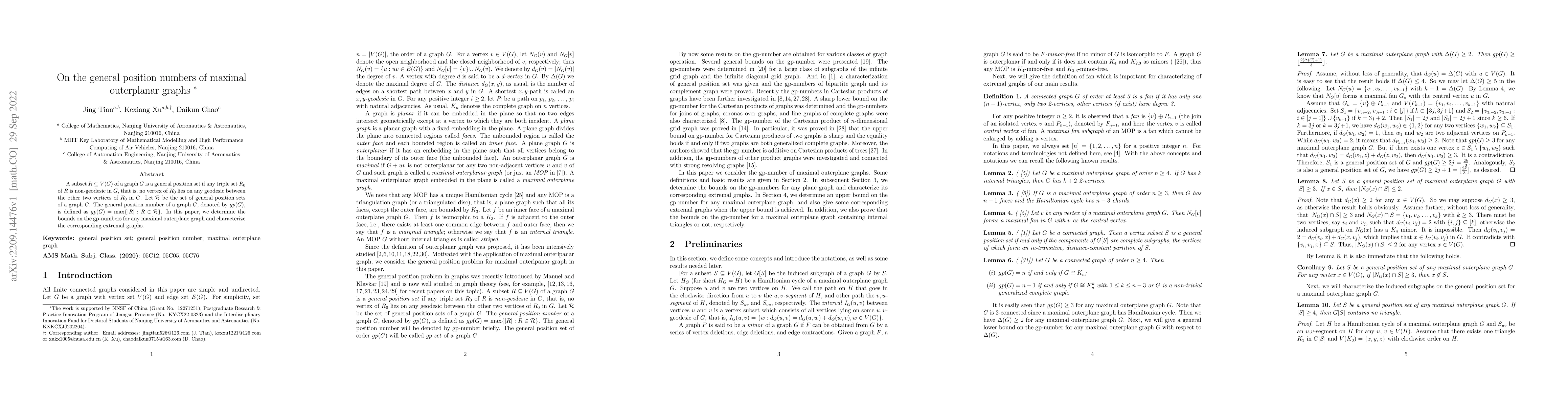 Thumbnail for On the general position numbers of maximal outerplanar graphs