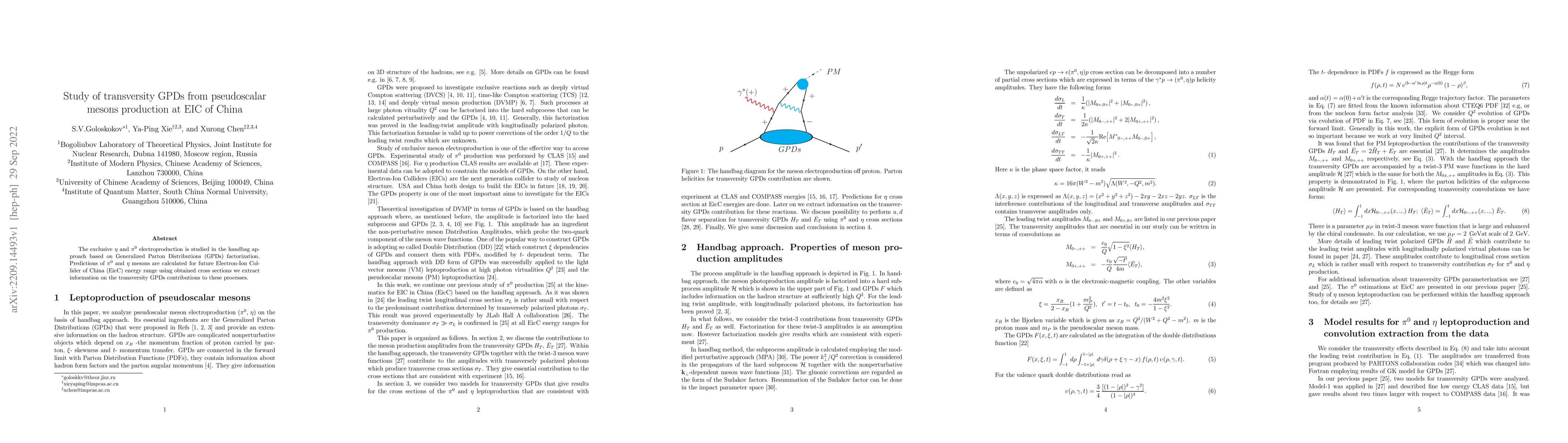 Thumbnail for Study of transversity GPDs from pseudoscalar mesons production at EIC of
  China