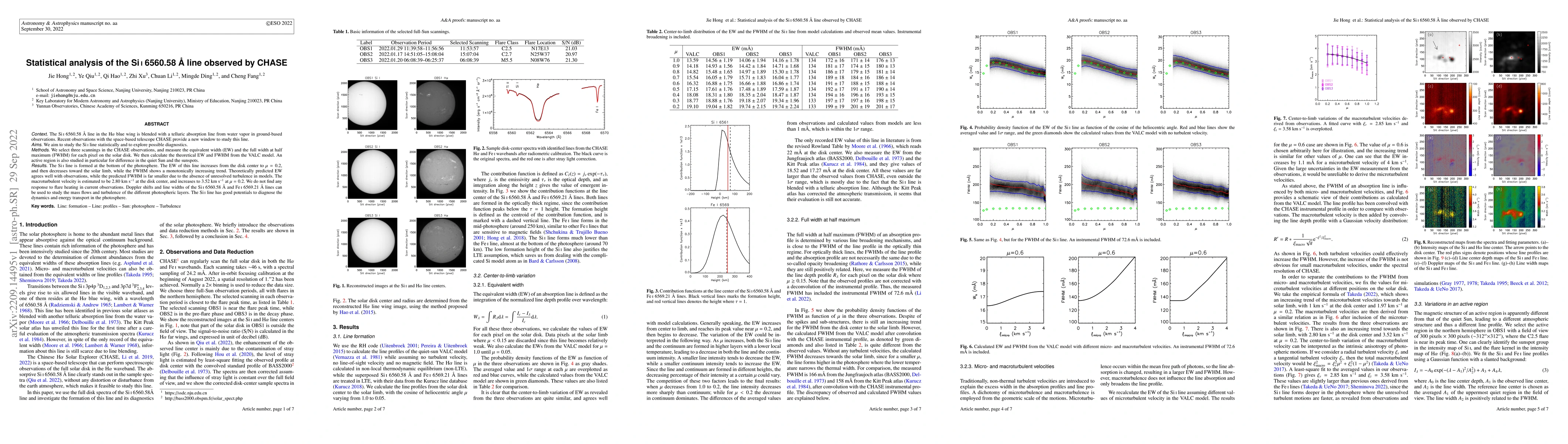 Thumbnail for Statistical analysis of the Si I 6560.58 \r{A} line observed by CHASE