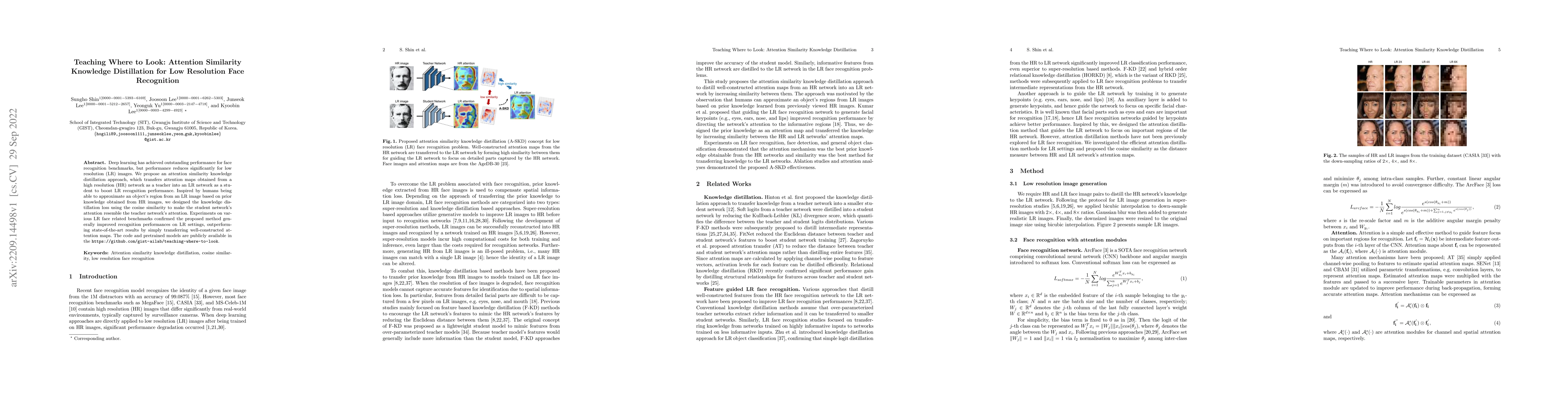 Thumbnail for Teaching Where to Look: Attention Similarity Knowledge Distillation for
  Low Resolution Face Recognition