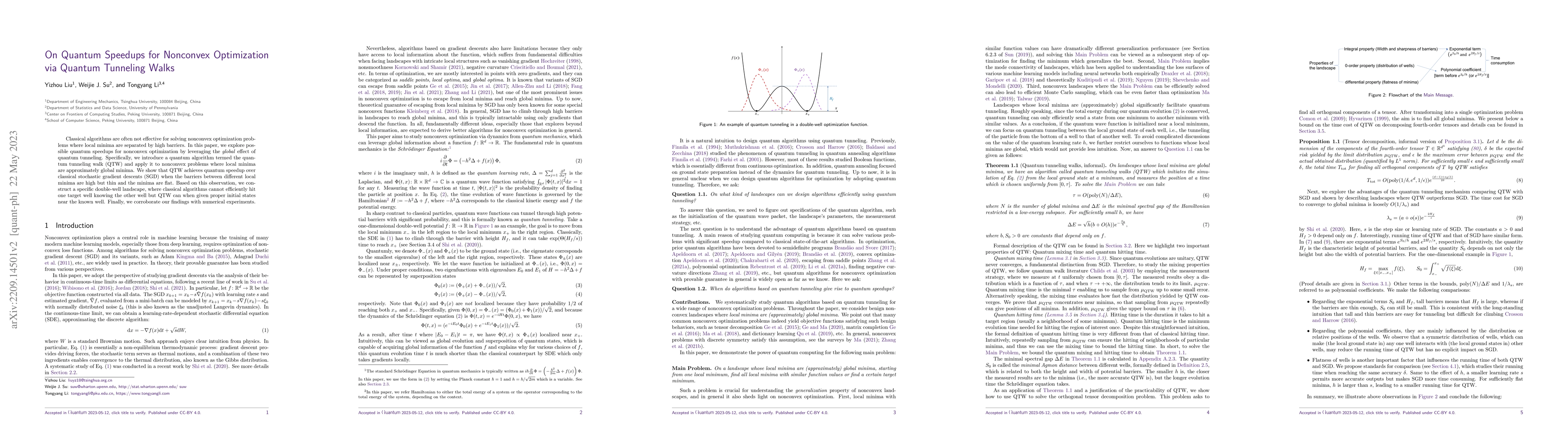 Thumbnail for On Quantum Speedups for Nonconvex Optimization via Quantum Tunneling
  Walks