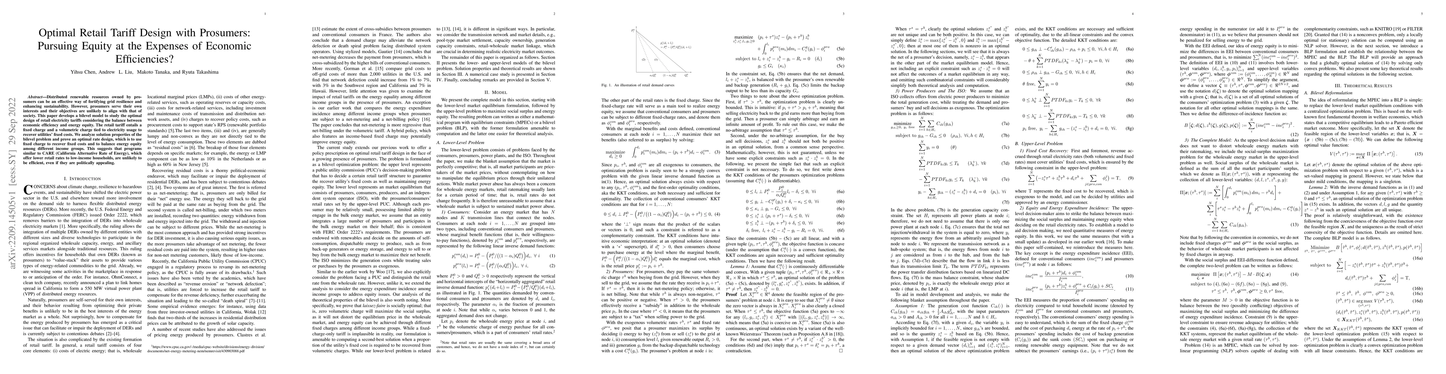 Thumbnail for Optimal Retail Tariff Design with Prosumers: Pursuing Equity at the
  Expenses of Economic Efficiencies?
