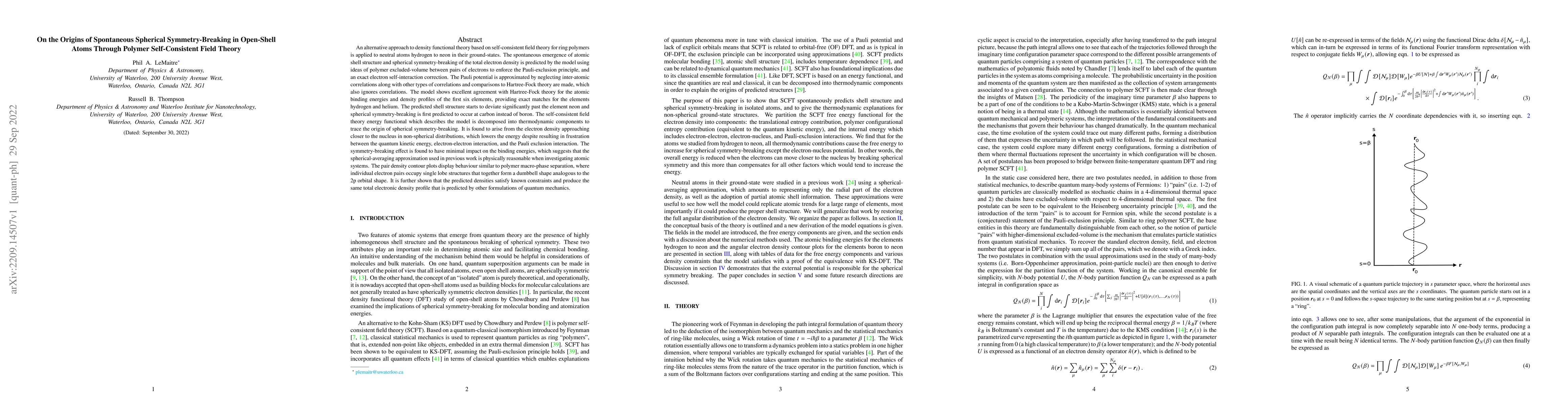 Thumbnail for On the Origins of Spontaneous Spherical Symmetry-Breaking in Open-Shell
  Atoms Through Polymer Self-Consistent Field Theory