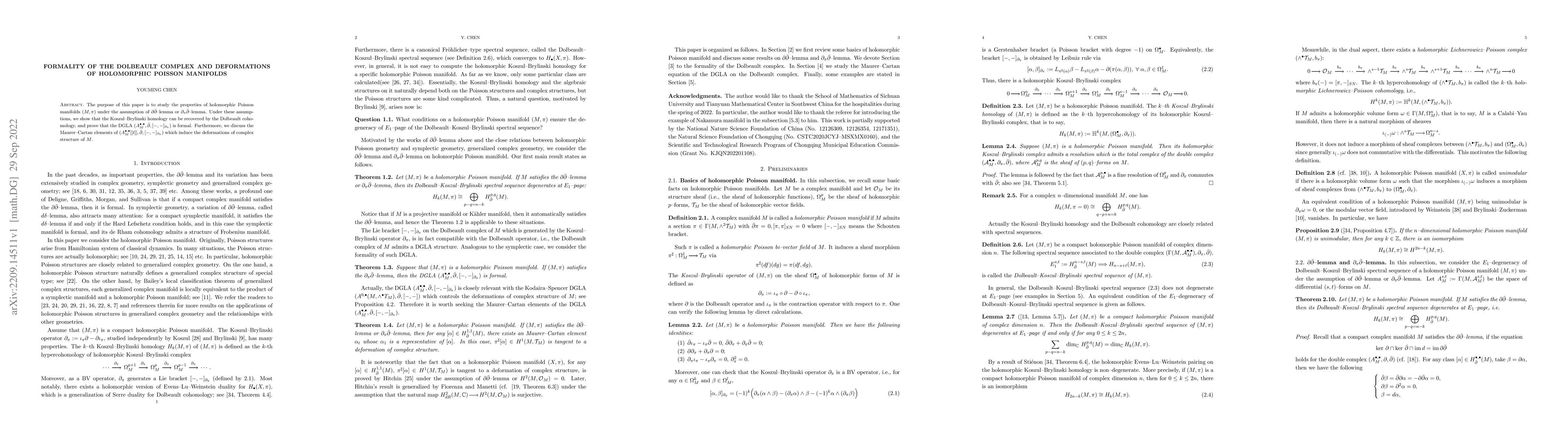 Thumbnail for Formality of the Dolbeault complex and deformations of holomorphic
  Poisson manifolds