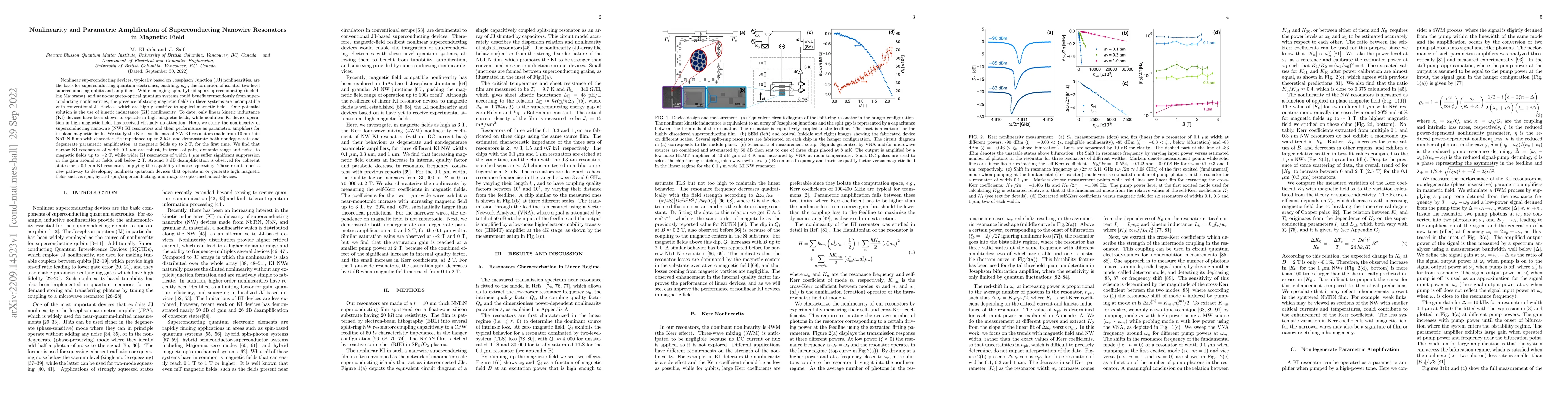 Thumbnail for Nonlinearity and Parametric Amplification of Superconducting Nanowire
  Resonators in Magnetic Field