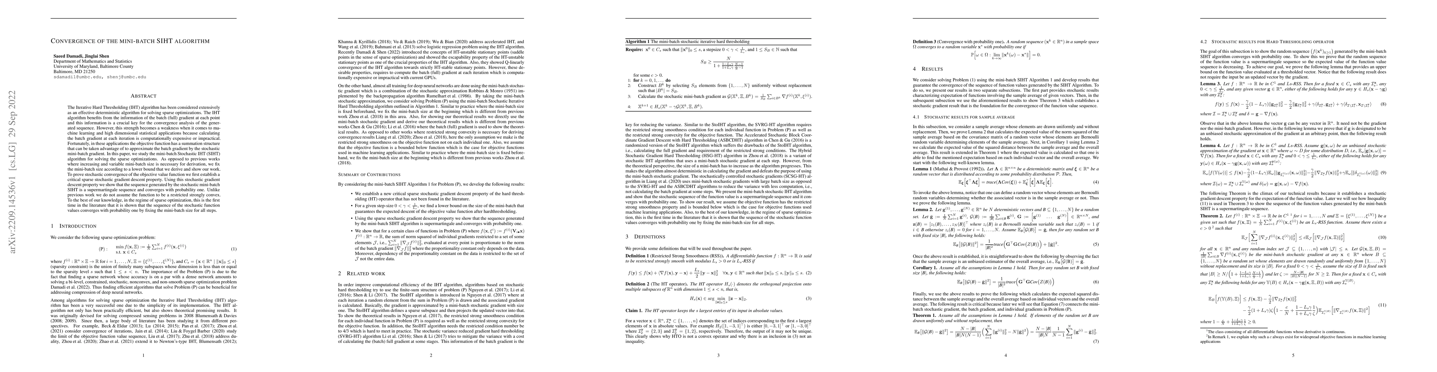 Thumbnail for Convergence of the mini-batch SIHT algorithm