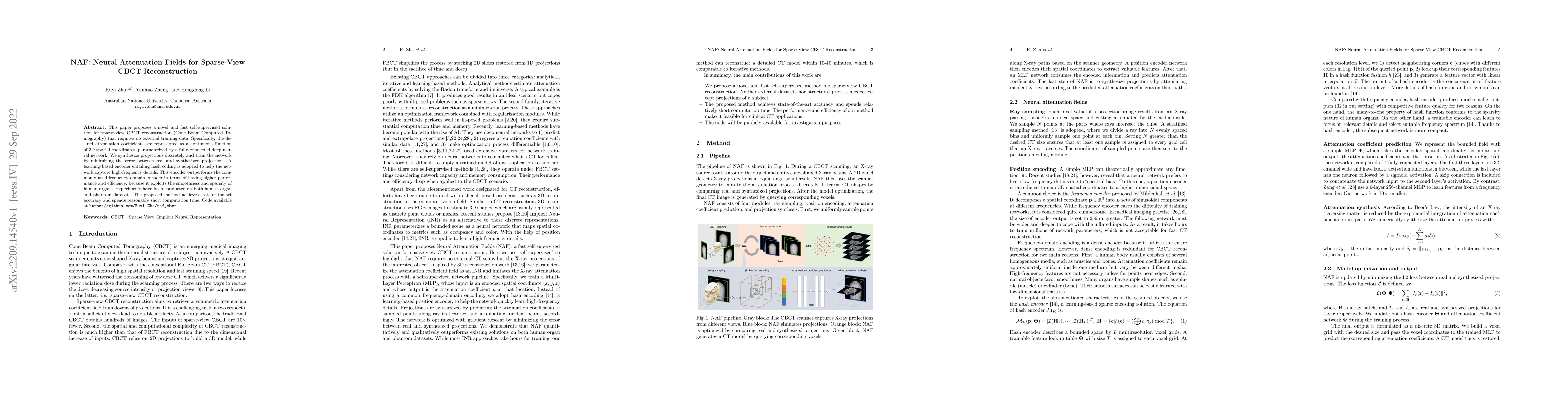 Thumbnail for NAF: Neural Attenuation Fields for Sparse-View CBCT Reconstruction