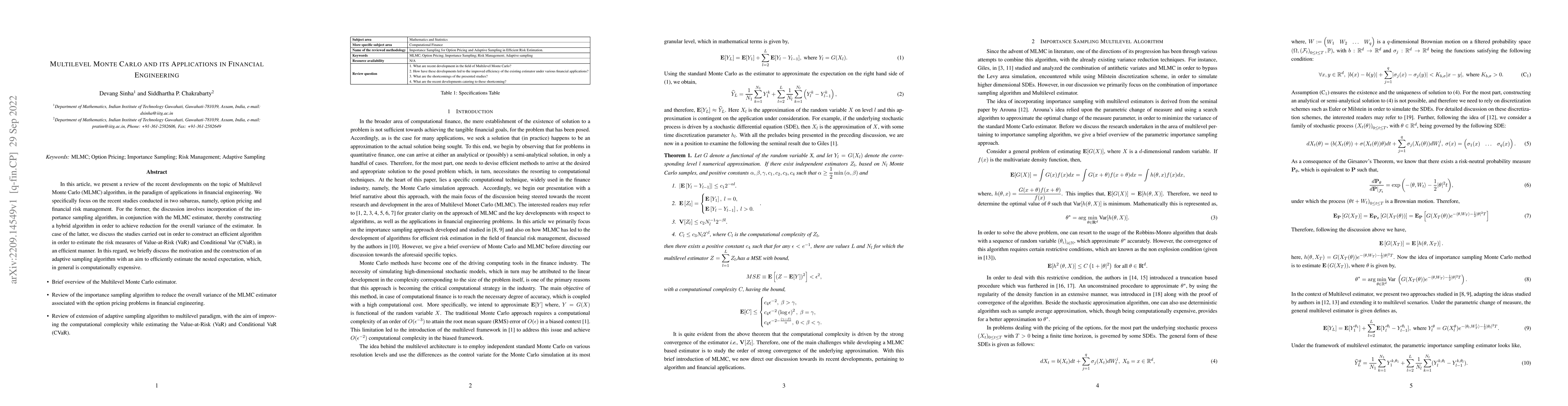 Thumbnail for Multilevel Monte Carlo and its Applications in Financial Engineering