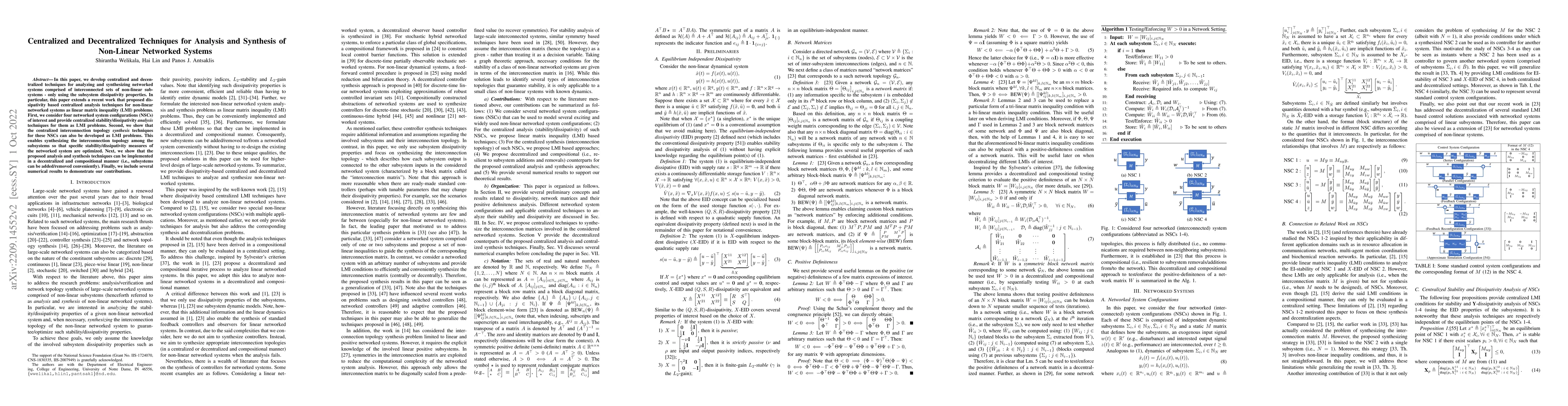 Thumbnail for Centralized and Decentralized Techniques for Analysis and Synthesis of
  Non-Linear Networked Systems