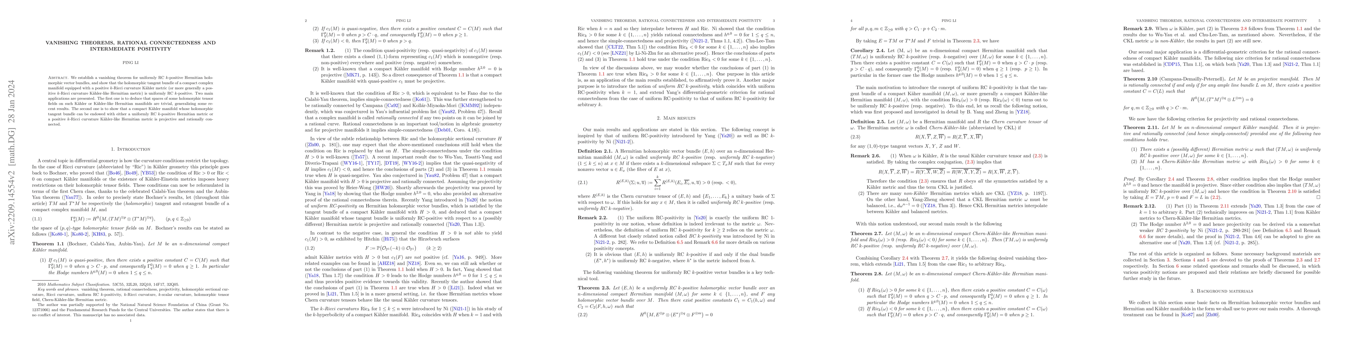 Thumbnail for Vanishing theorems, rational connectedness and intermediate positivity