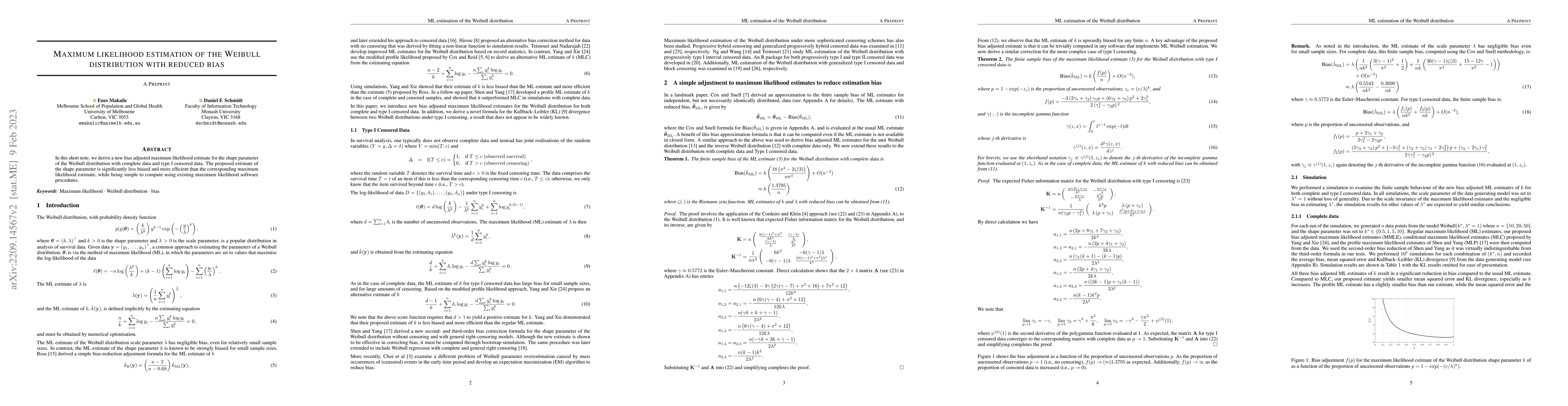Thumbnail for Maximum likelihood estimation of the Weibull distribution with reduced
  bias