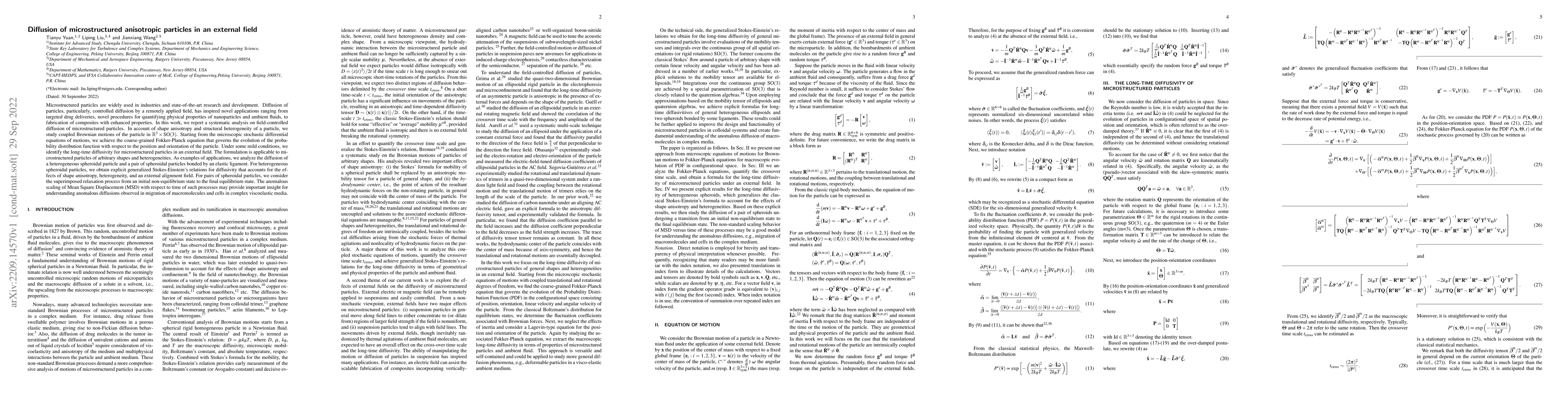 Thumbnail for Diffusion of microstructured anisotropic particles in an external field