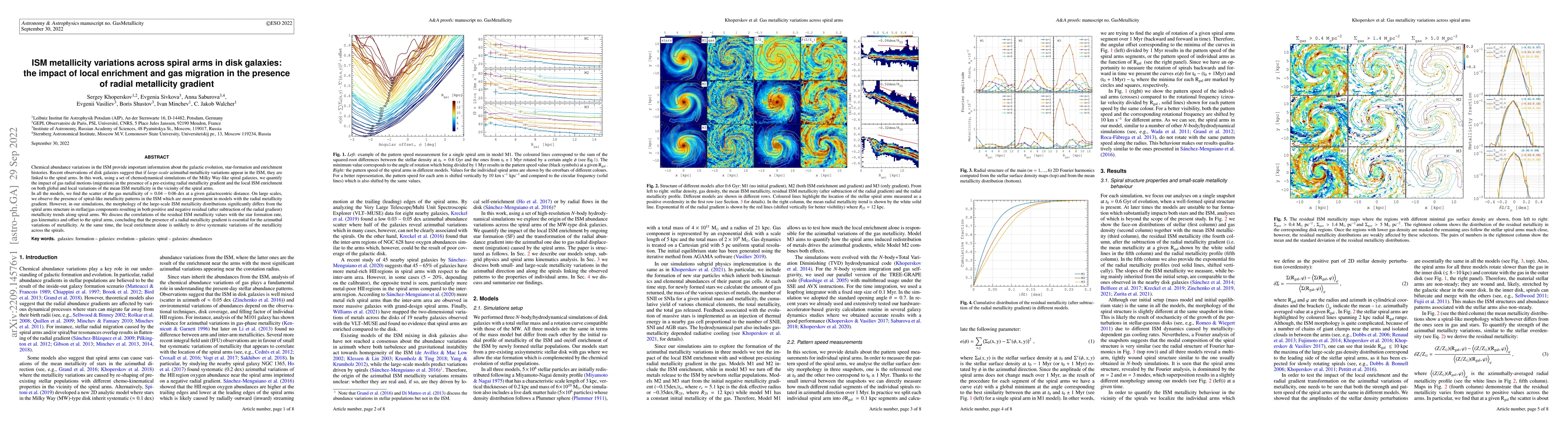Thumbnail for ISM metallicity variations across spiral arms in disk galaxies: the
  impact of local enrichment and gas migration in the presence of radial
  metallicity gradient