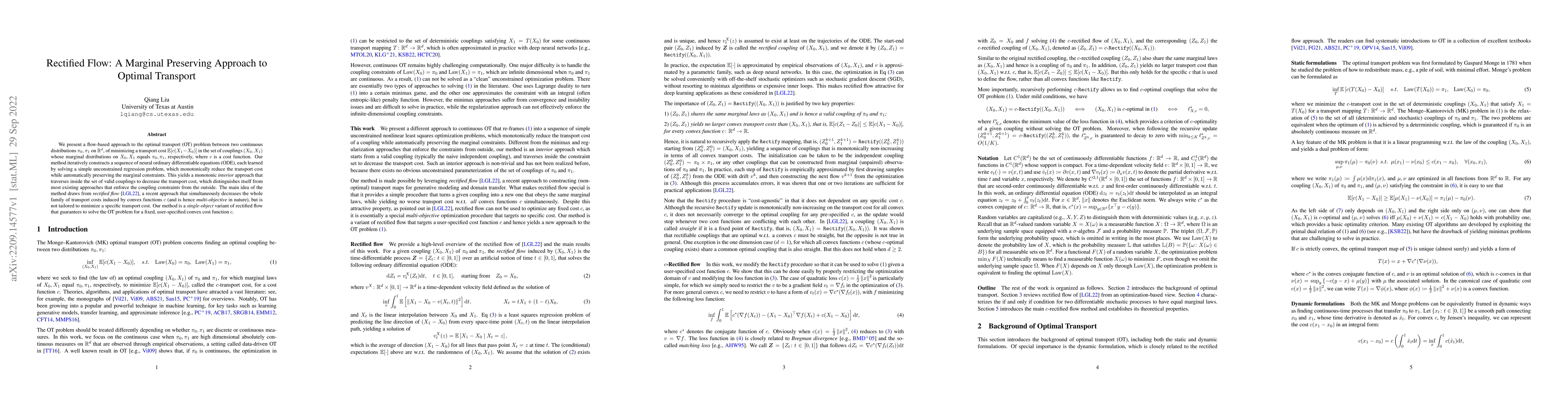 Thumbnail for Rectified Flow: A Marginal Preserving Approach to Optimal Transport