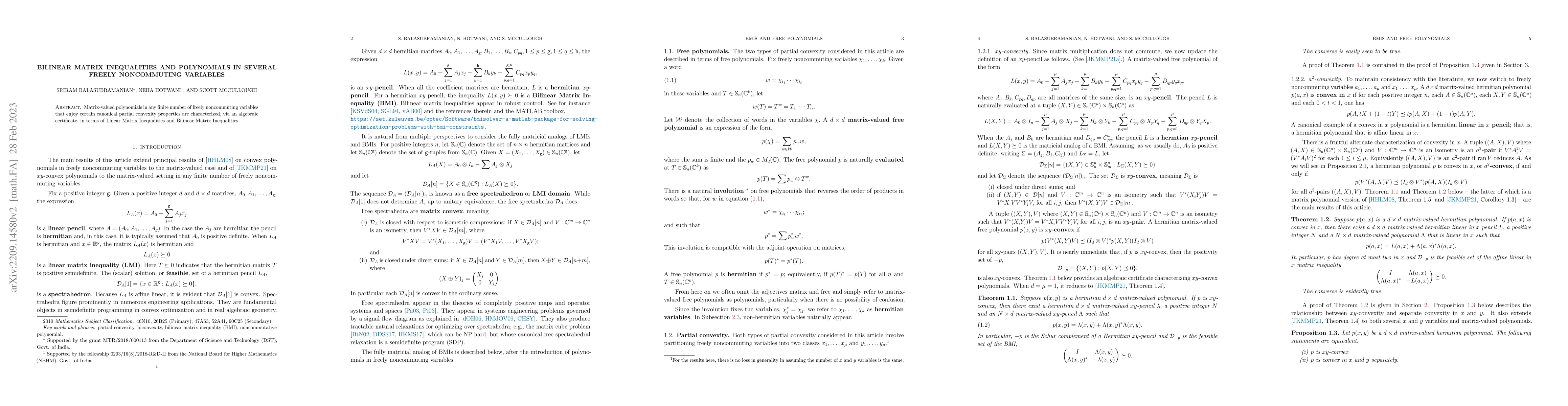Thumbnail for Bilinear matrix inequalities and polynomials in several freely
  noncommuting variables