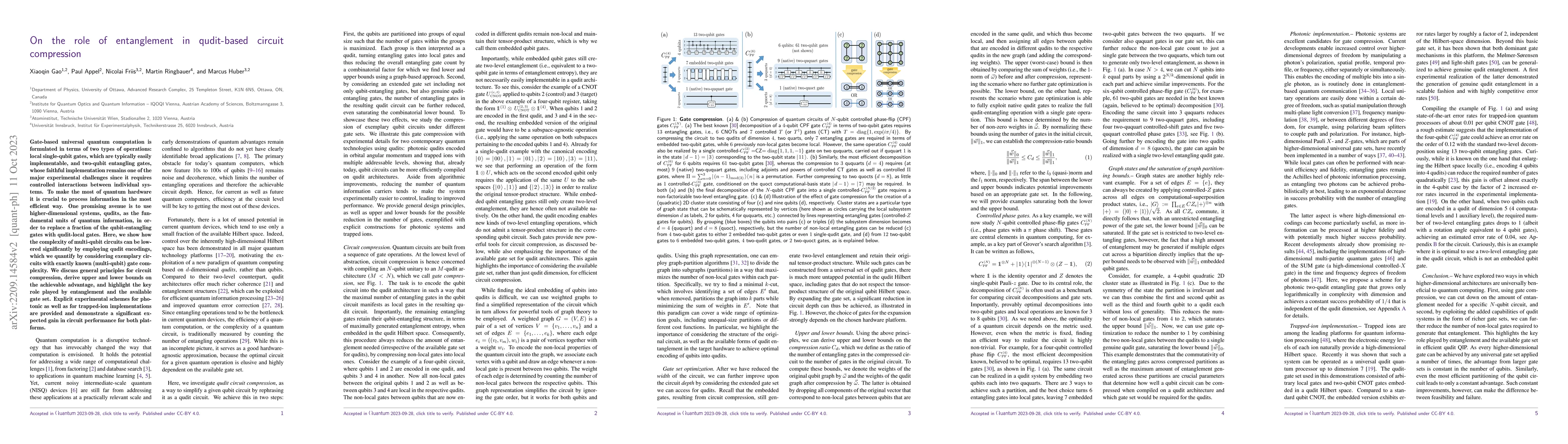 Thumbnail for On the role of entanglement in qudit-based circuit compression