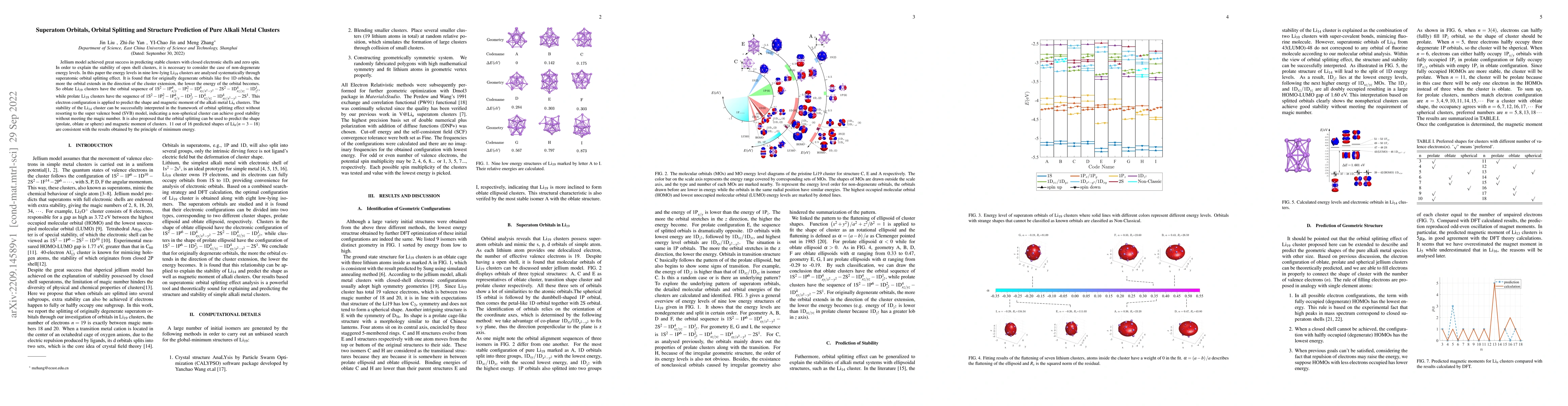 Thumbnail for Superatom Orbitals, Orbital Splitting and Structure Prediction of Pure
  Alkali Metal Clusters