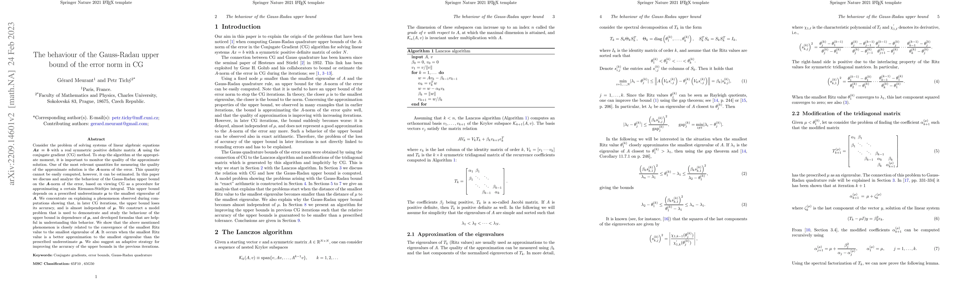 Thumbnail for The behaviour of the Gauss-Radau upper bound of the error norm in CG