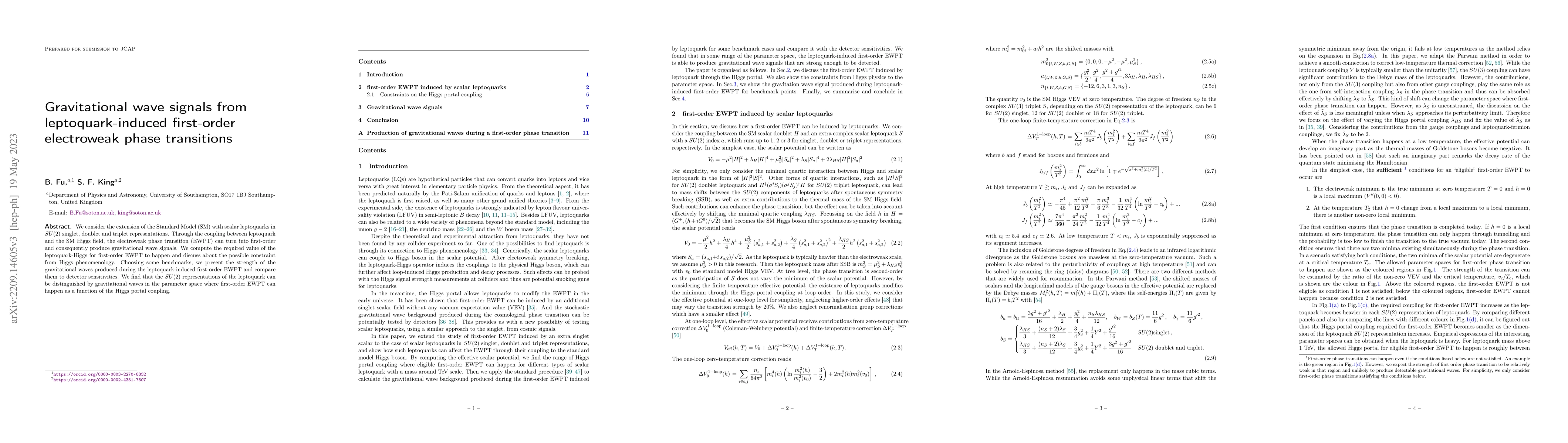 Thumbnail for Gravitational wave signals from leptoquark-induced first order
  electroweak phase transitions