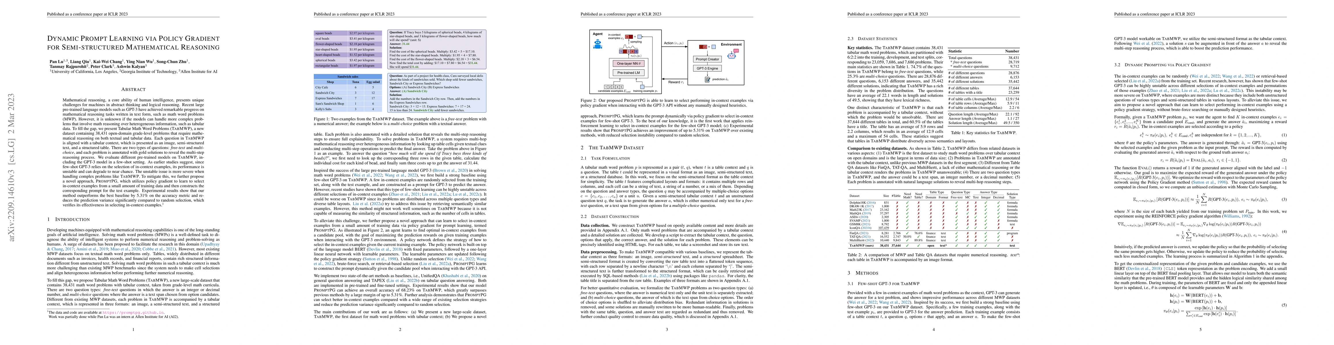 Thumbnail for Dynamic Prompt Learning via Policy Gradient for Semi-structured
  Mathematical Reasoning