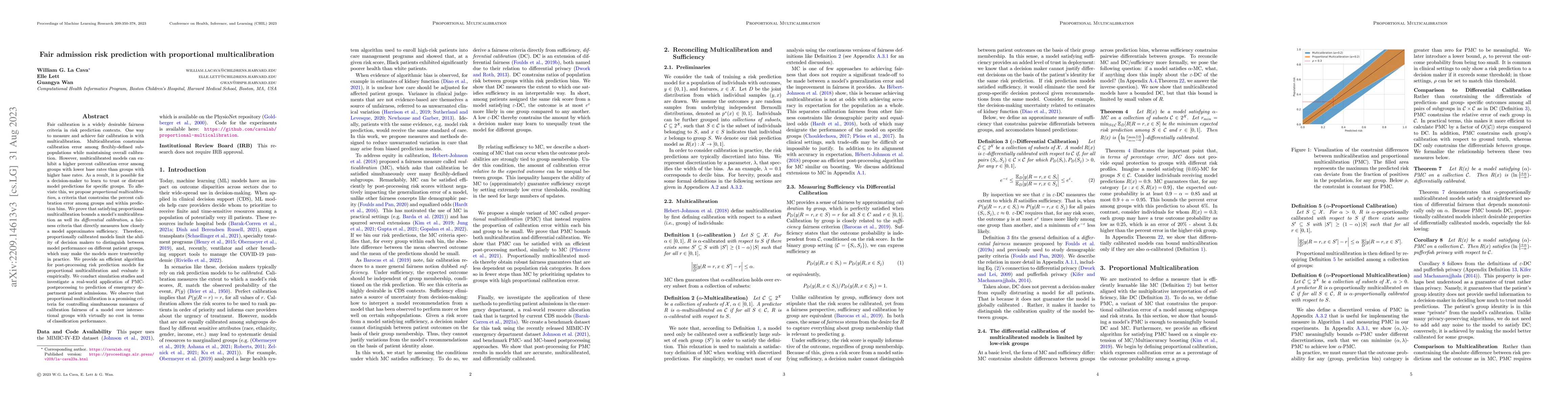 Thumbnail for Fair admission risk prediction with proportional multicalibration