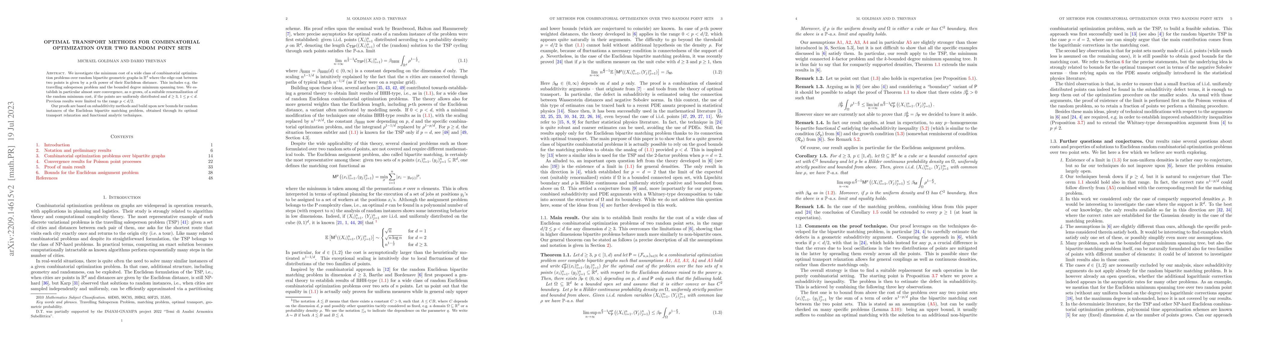 Thumbnail for Optimal transport methods for combinatorial optimization over two random
  point sets
