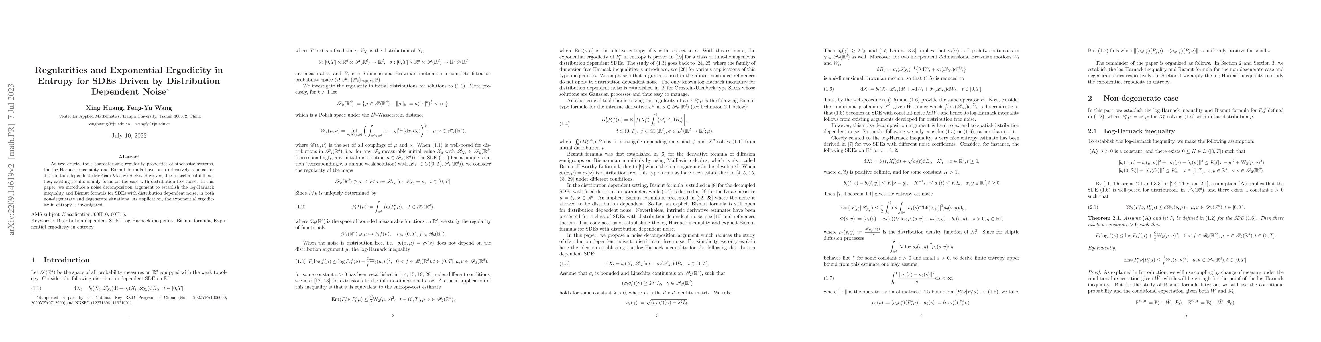 Thumbnail for Regularities and Exponential Ergodicity in Entropy for SDEs Driven by
  Distribution Dependent Noise