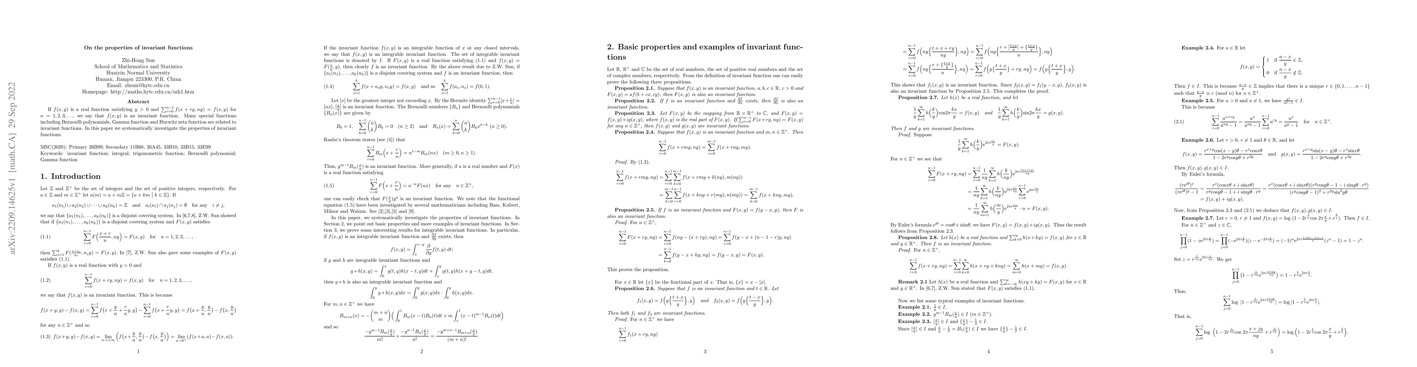 Thumbnail for On the properties of invariant functions
