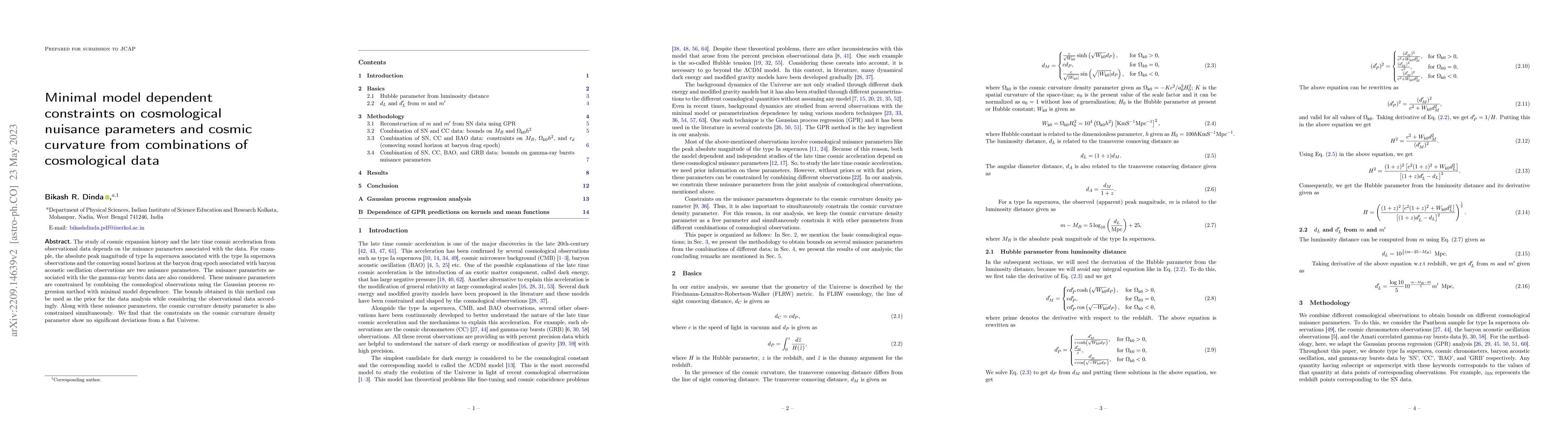Thumbnail for Minimal model dependent constraints on cosmological nuisance parameters
  and cosmic curvature from combinations of cosmological data