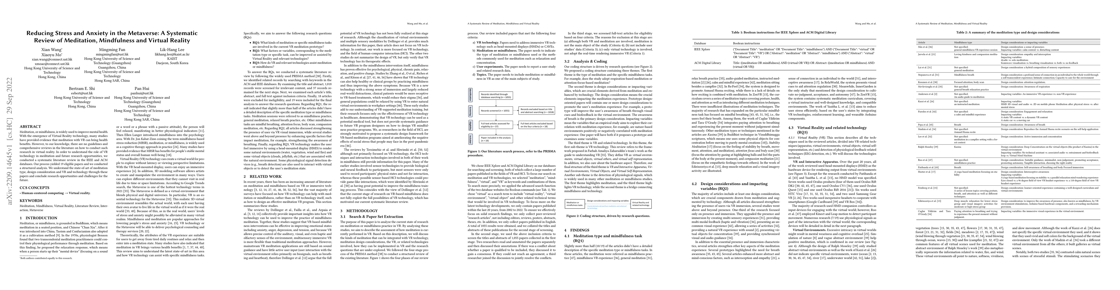 Thumbnail for Reducing Stress and Anxiety in the Metaverse: A Systematic Review of
  Meditation, Mindfulness and Virtual Reality