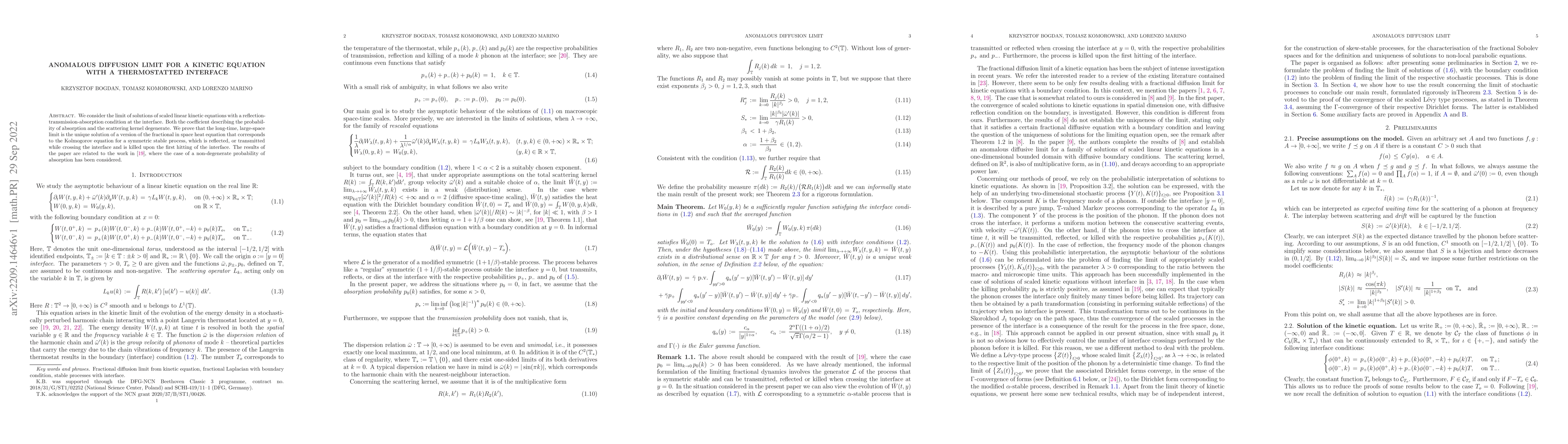 Thumbnail for Anomalous diffusion limit for a kinetic equation with a thermostatted
  interface