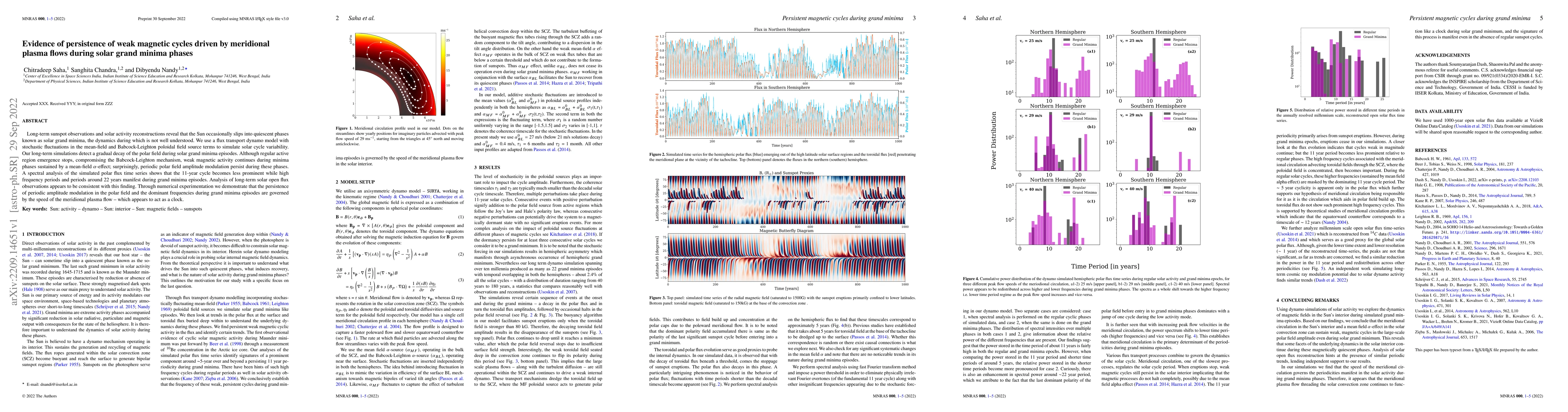 Thumbnail for Evidence of persistence of weak magnetic cycles driven by meridional
  plasma flows during solar grand minima phases