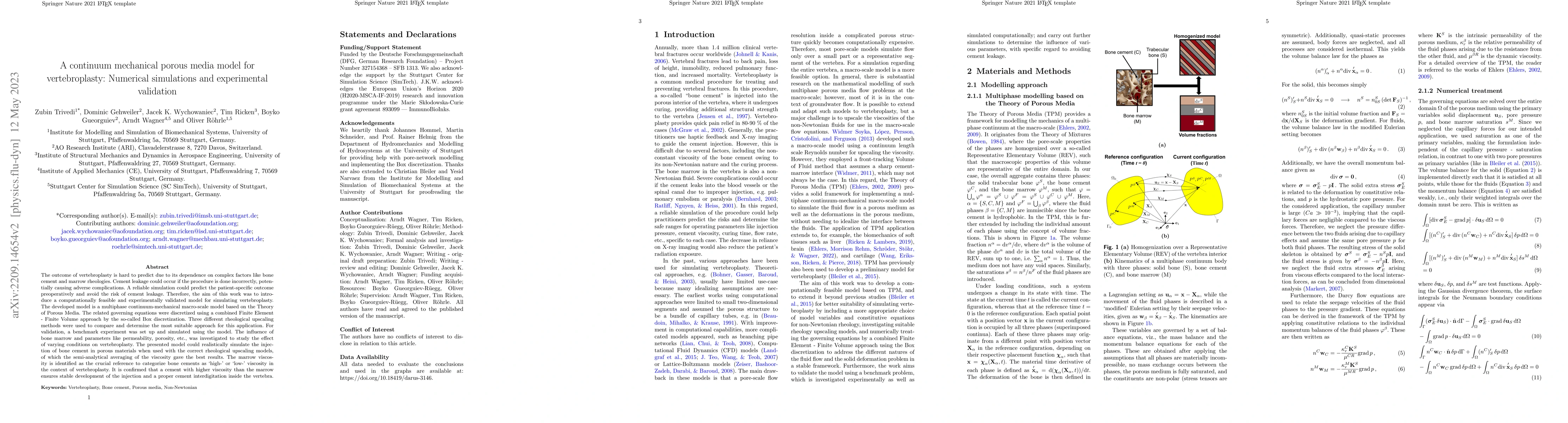 Thumbnail for A continuum mechanical porous media model for vertebroplasty: Numerical
  simulations and experimental validation