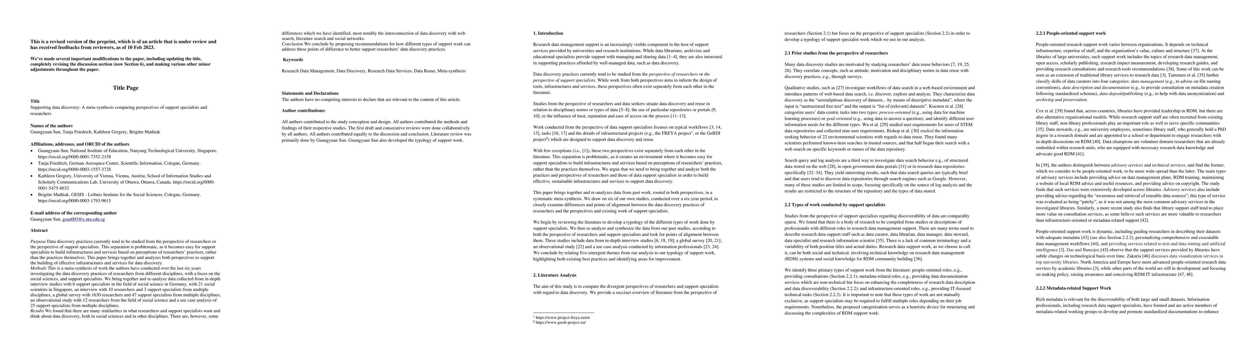 Thumbnail for Supporting data discovery: A meta-synthesis comparing perspectives of
  support specialists and researchers