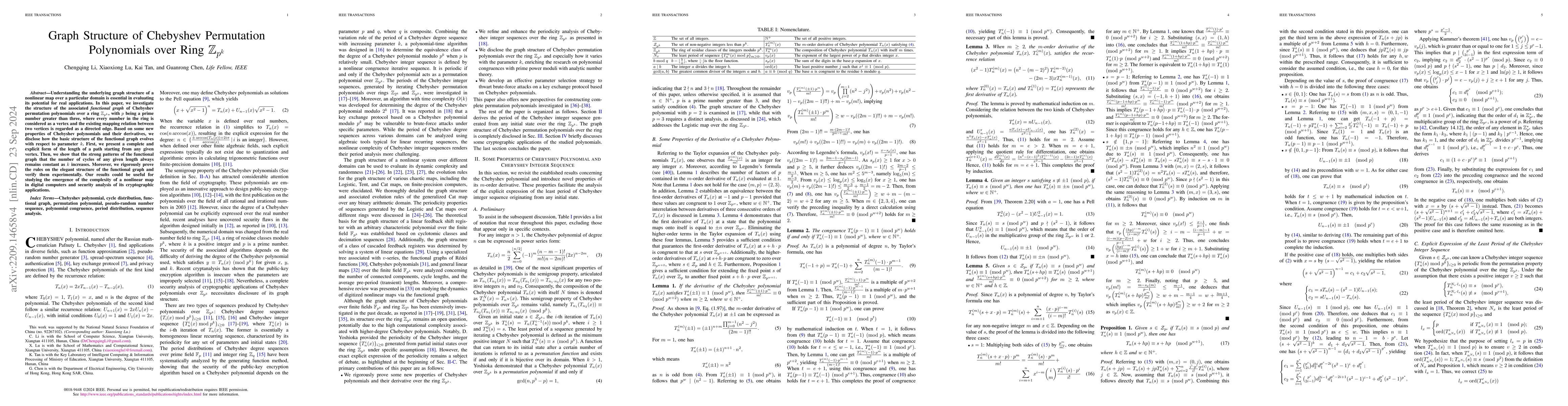 Thumbnail for The Graph Structure of Chebyshev Permutation Polynomials over Ring
  $\mathbb{Z}_{p^k}$