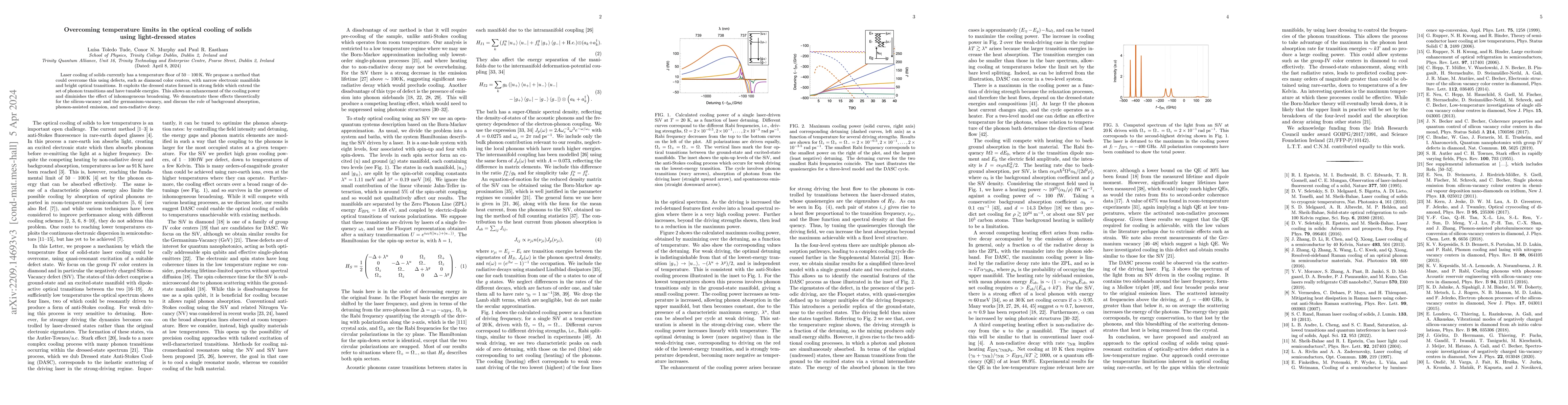 Thumbnail for Overcoming temperature limits in the optical cooling of solids using
  light-dressed states