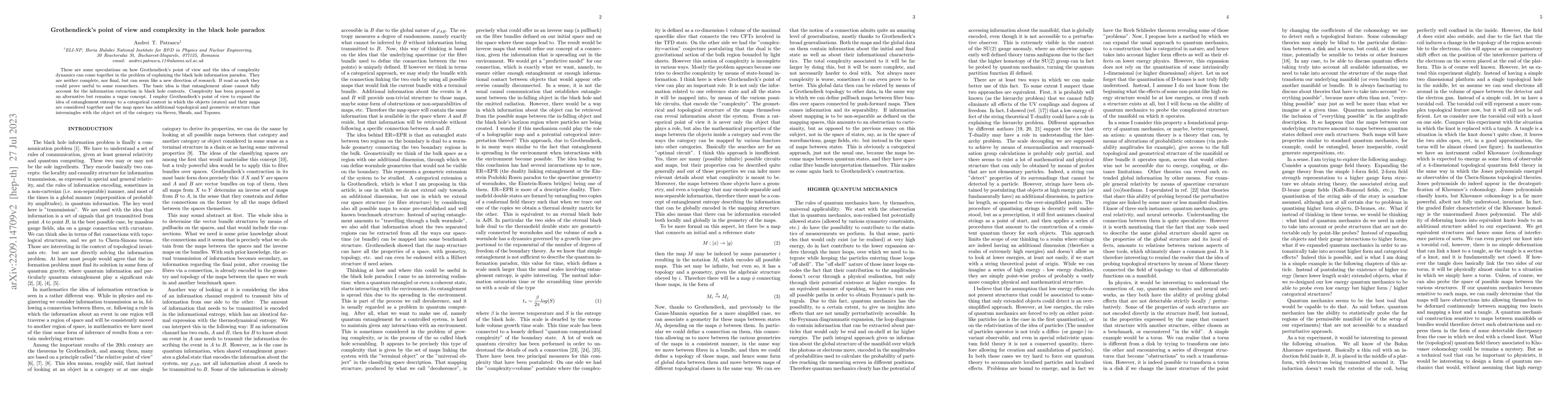 Thumbnail for Grothendieck's point of view and complexity in the black hole paradox