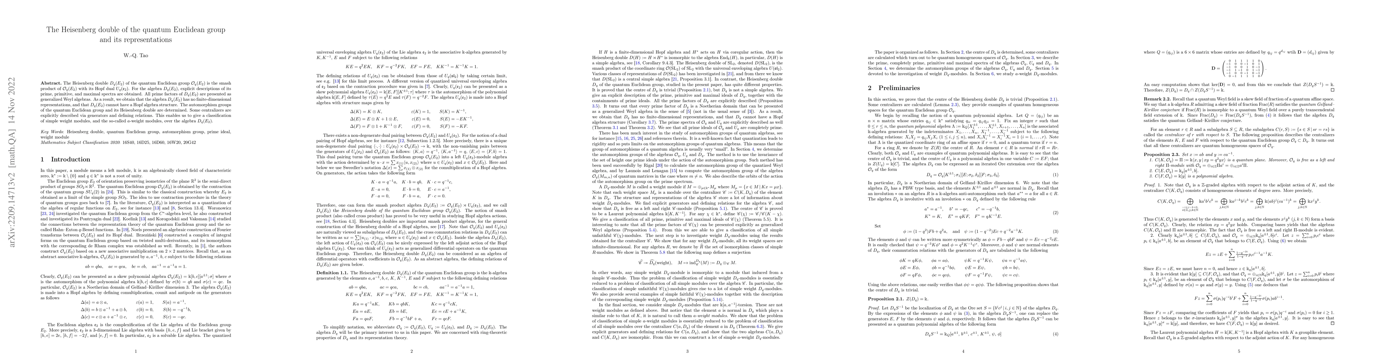 Thumbnail for The Heisenberg double of the quantum Euclidean group and its
  representations