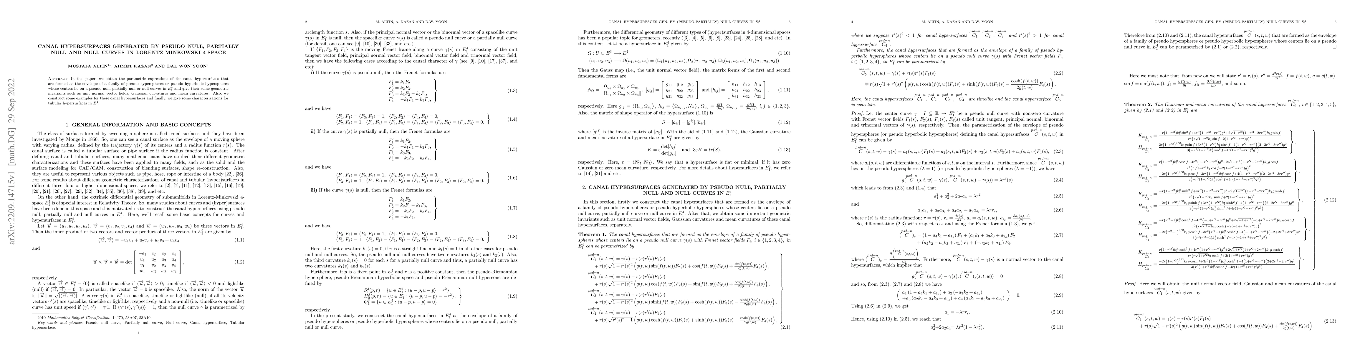 Thumbnail for Canal Hypersurfaces Generated by Pseudo Null, Partially Null and Null
  Curves in Lorentz-Minkowski 4-Space