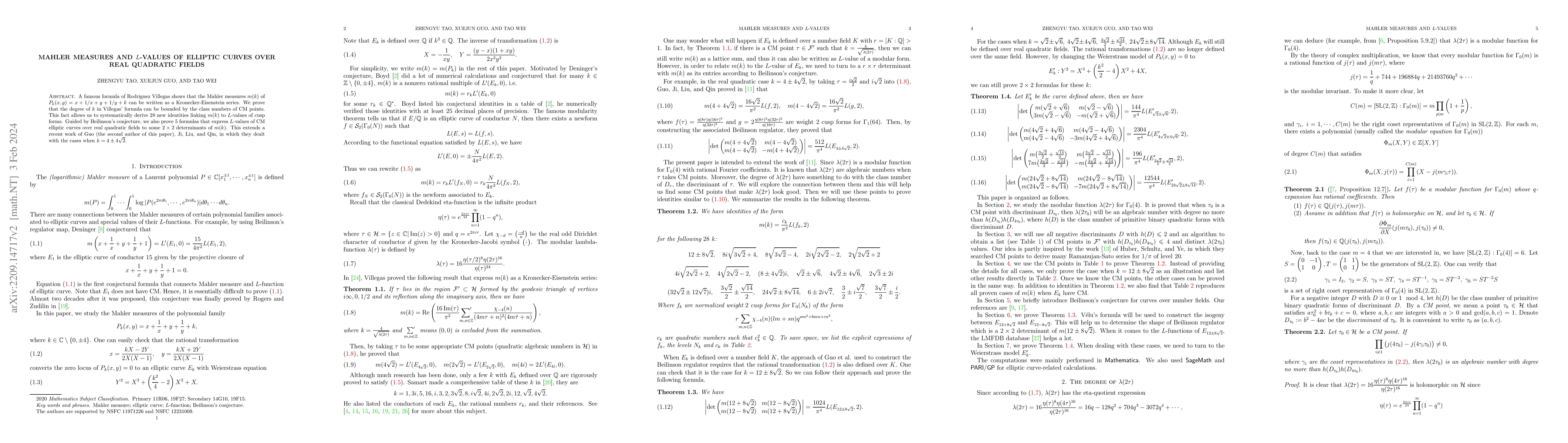 Thumbnail for Mahler measures and $L$-values of elliptic curves over real quadratic
  fields