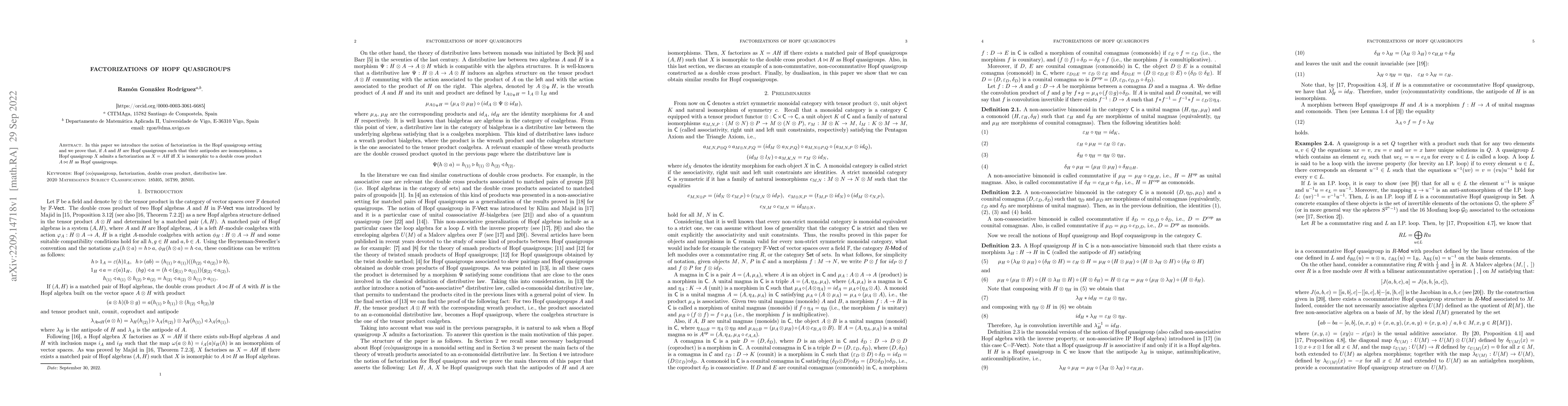 Thumbnail for Factorizations of Hopf quasigroups