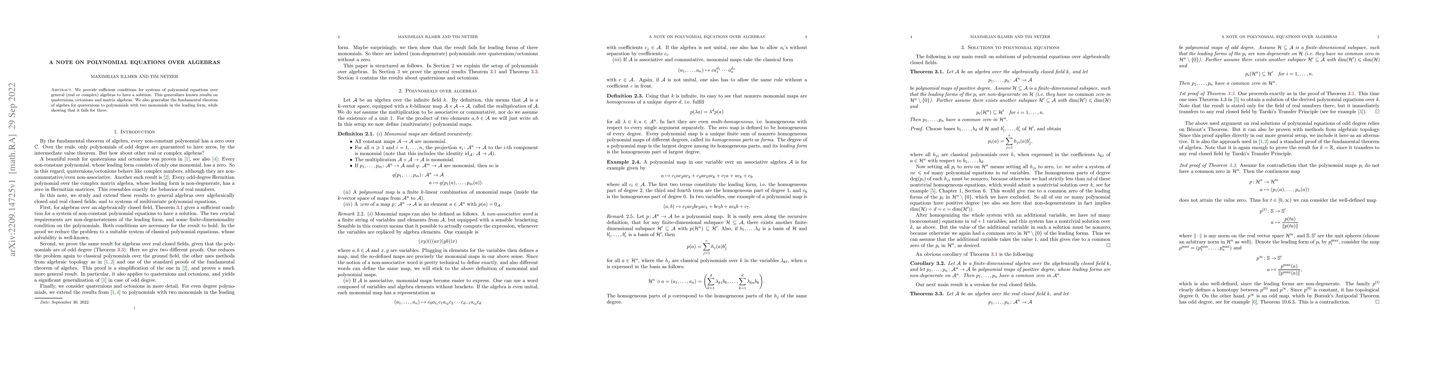 Thumbnail for A note on polynomial equations over algebras